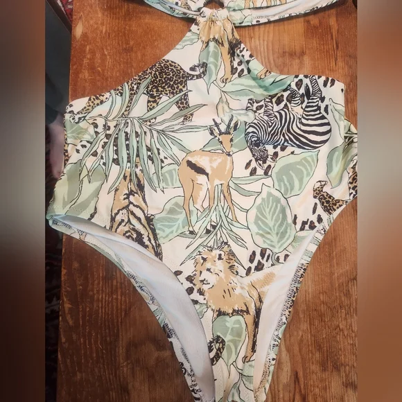 Aerie Safari Print Cutouts Cheeky Halter One Piece Size Small - Picture 3 of 8